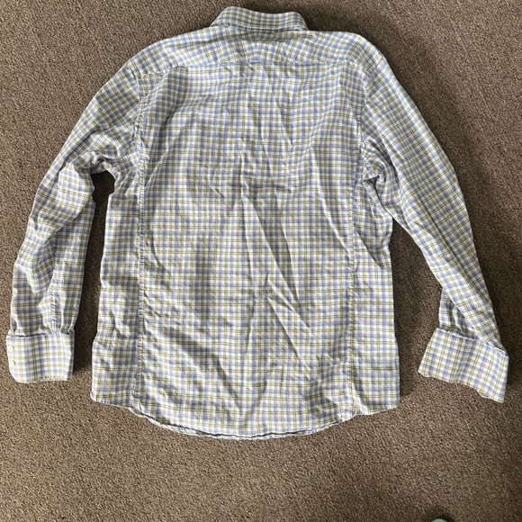 Thomas Pink Button Up Collared Blue Yellow Check Pattern Dress Shirt Size 16 - Picture 7 of 8